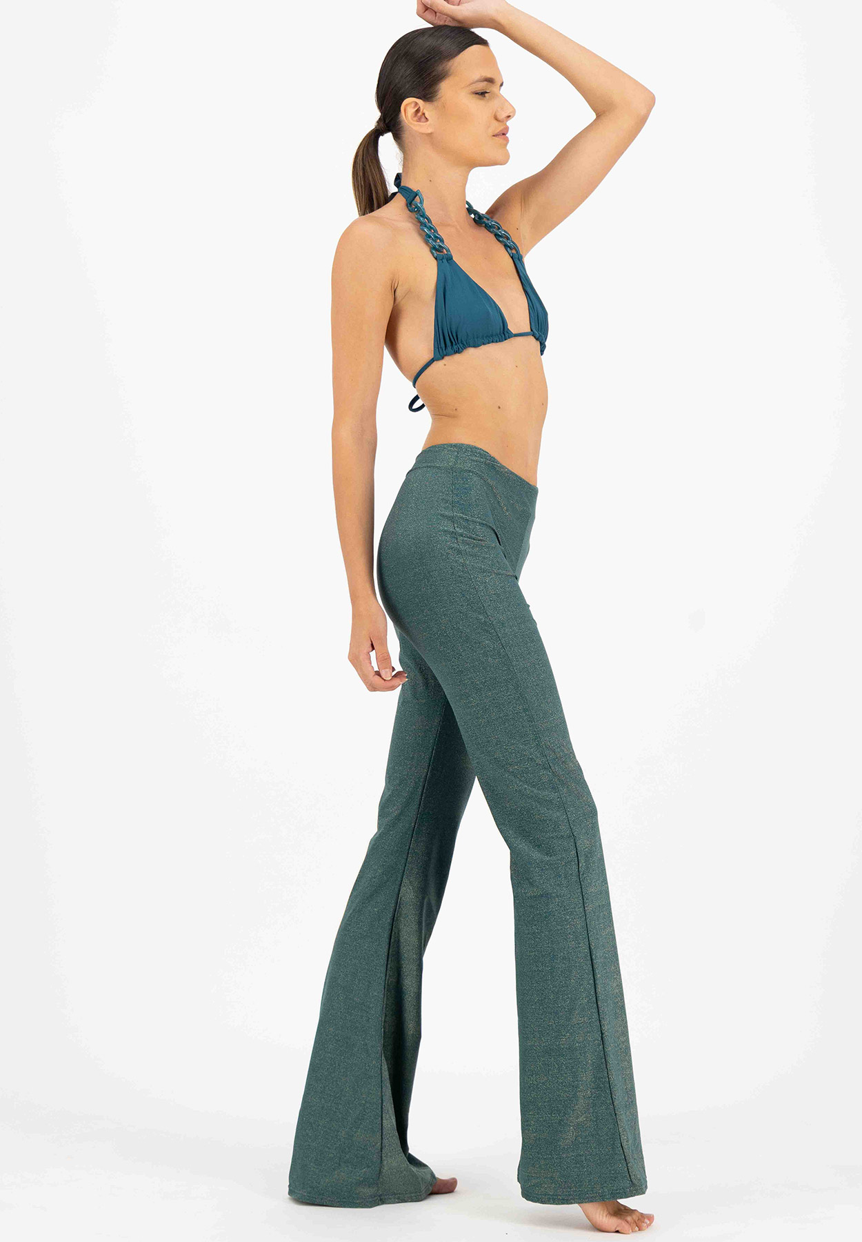 Pantalon evase sur le bas Disco Lurex vert Adriatico