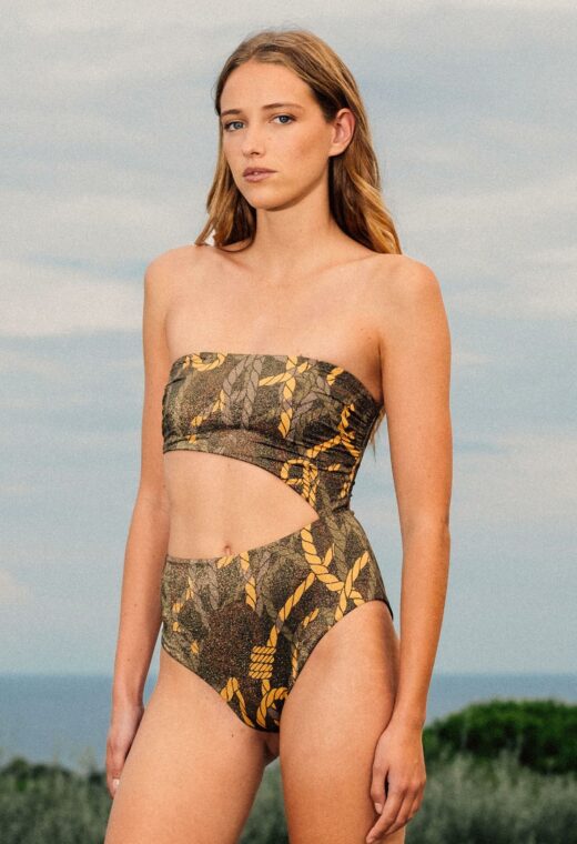 Maillot de bain bustier découpé POSITANO Lurex Imprimé Corda Noir